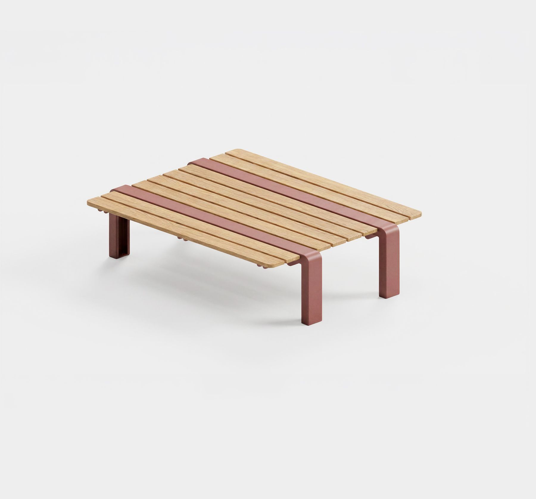 Double Backless Platform Bench, aluminum and hardwood timber