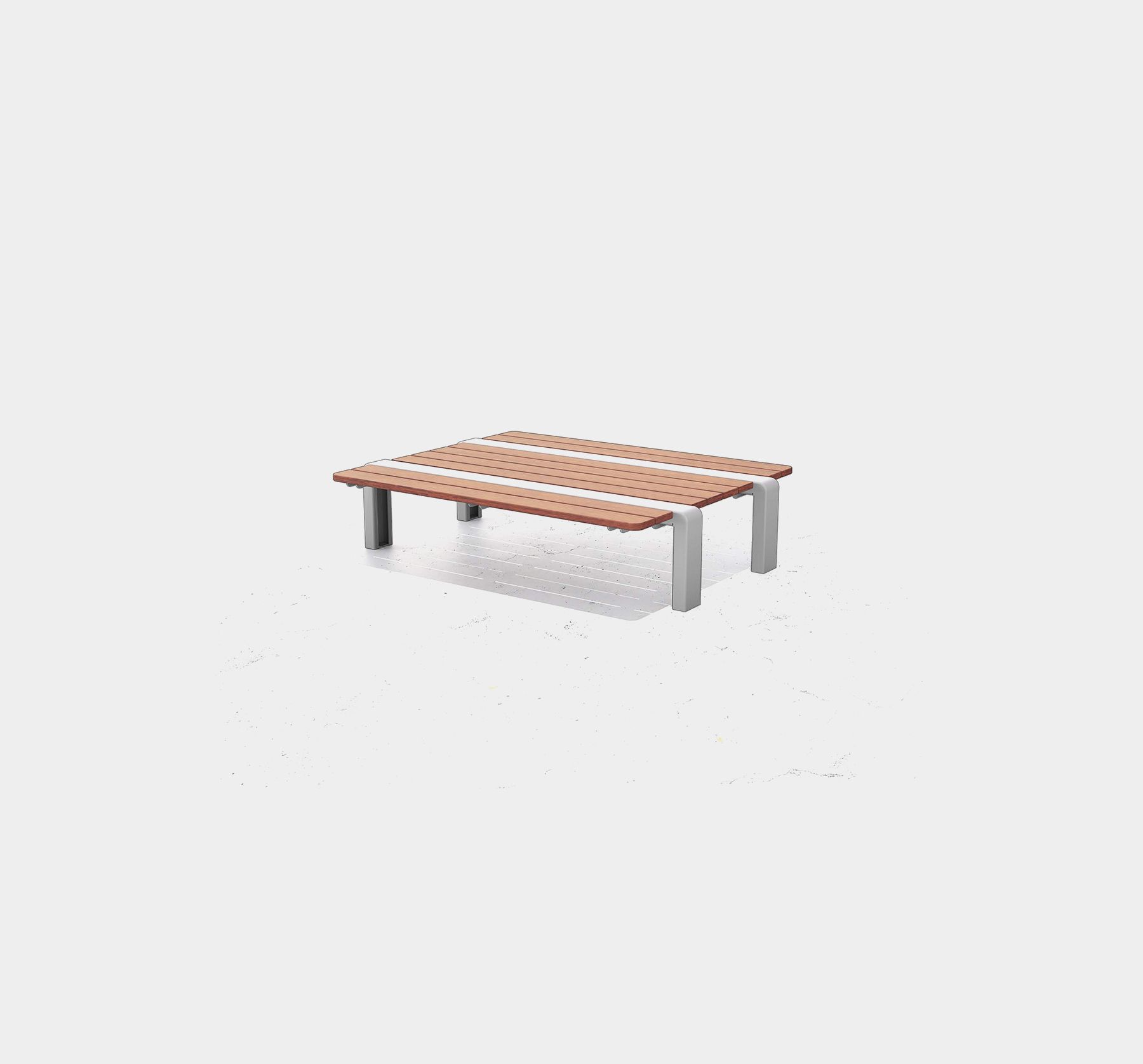 Double Backless Platform Bench, aluminum and hardwood timber