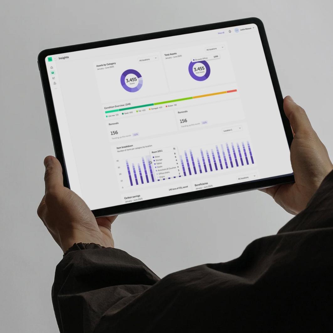 Furniture asset data being reviewed across locations and rooms.