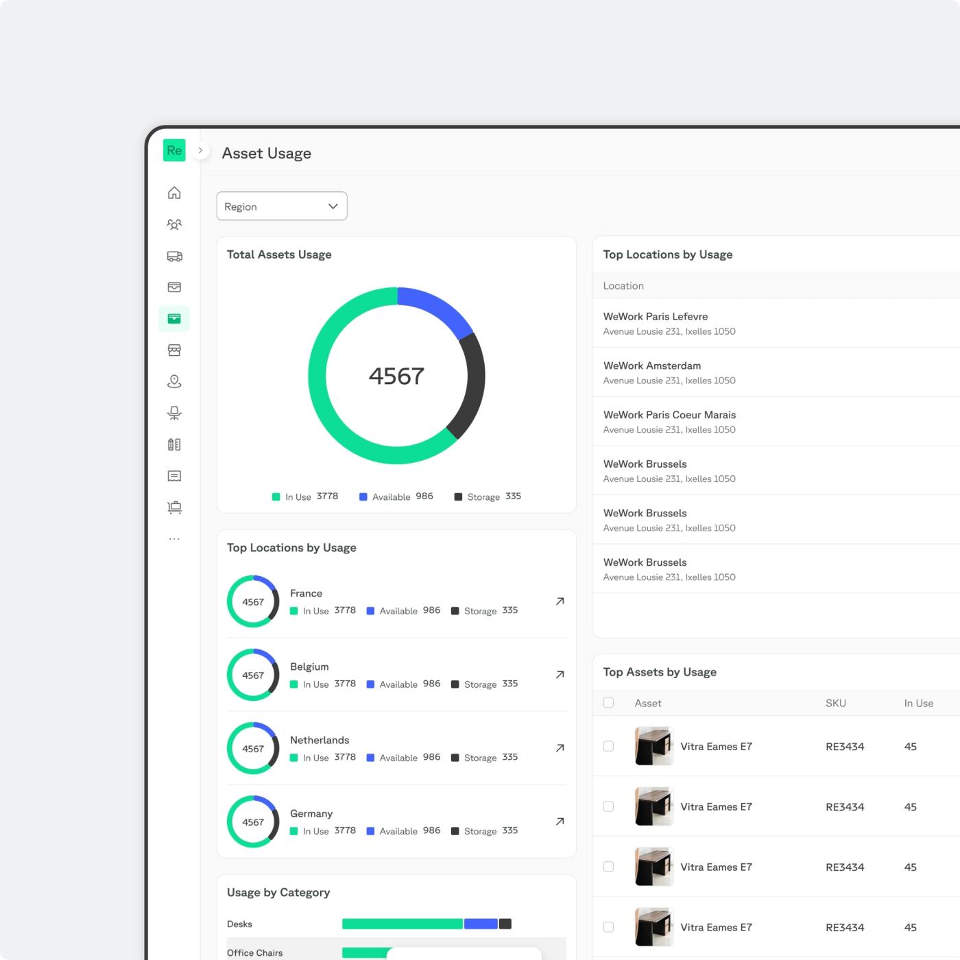 Furniture asset data being reviewed across locations and rooms.