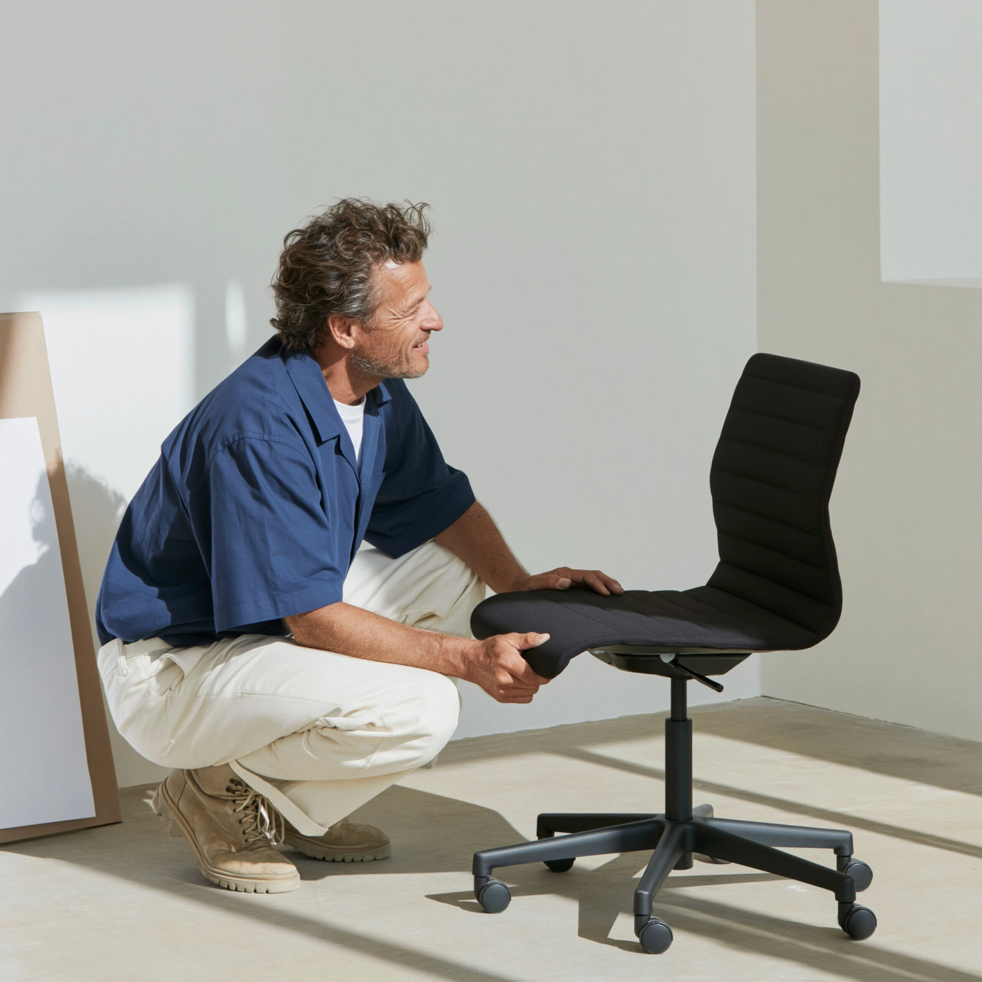 A team comparing furniture options for a workspace brief.