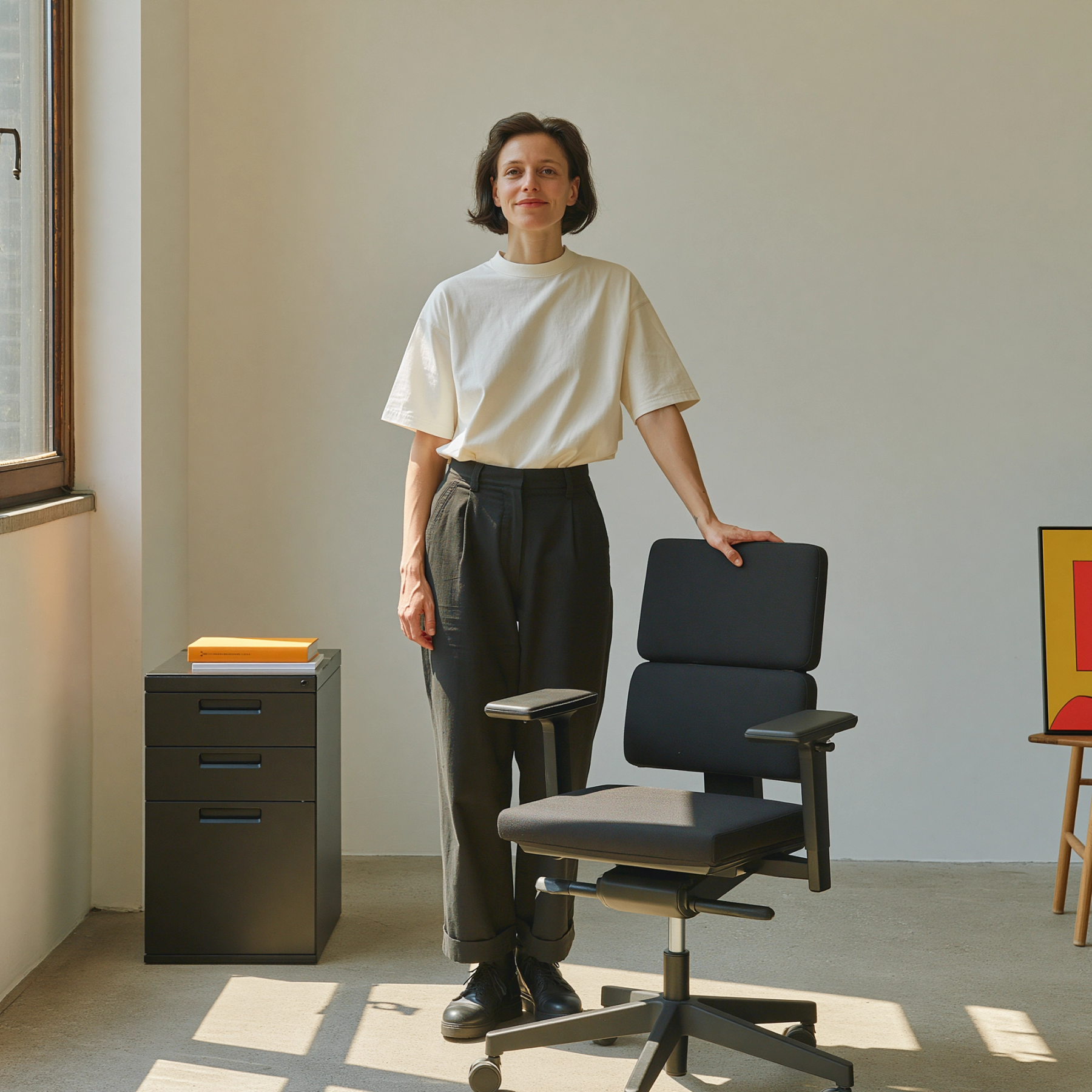 A office working standing in their circular office