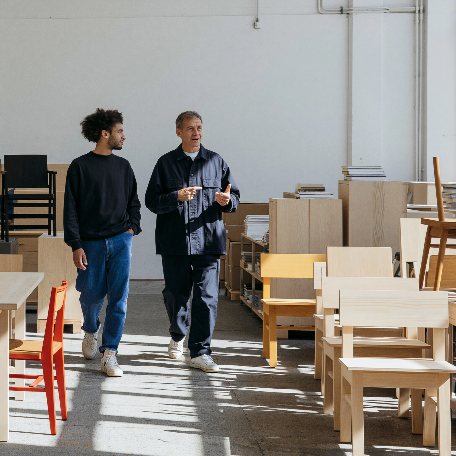 Office furniture samples and chairs prepared for sourcing.