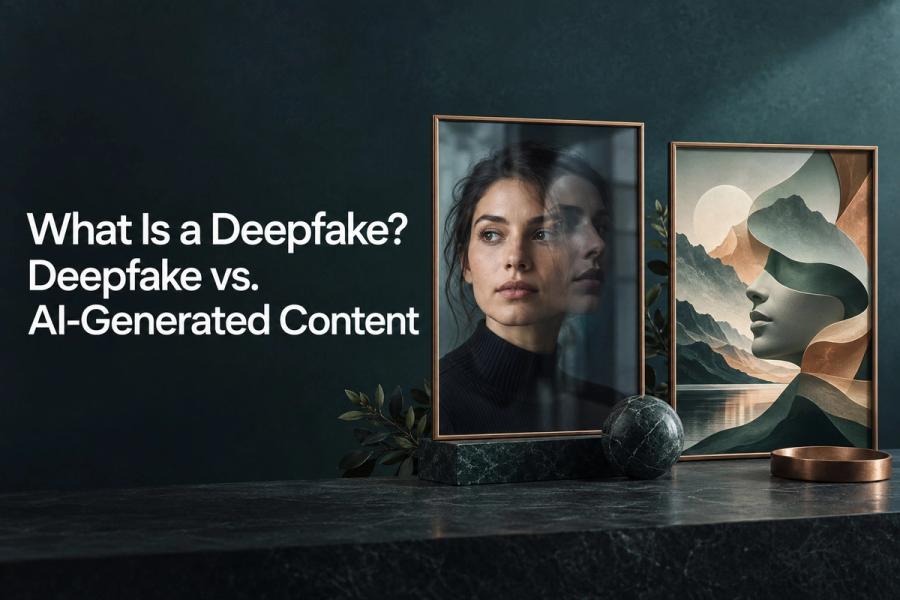 Article cover featuring the title: What Is a Deepfake? Deepfake vs. AI-Generated Content