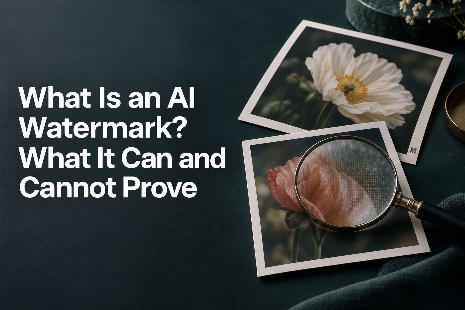 Article cover featuring the title: What Is an AI Watermark? What It Can and Cannot Prove