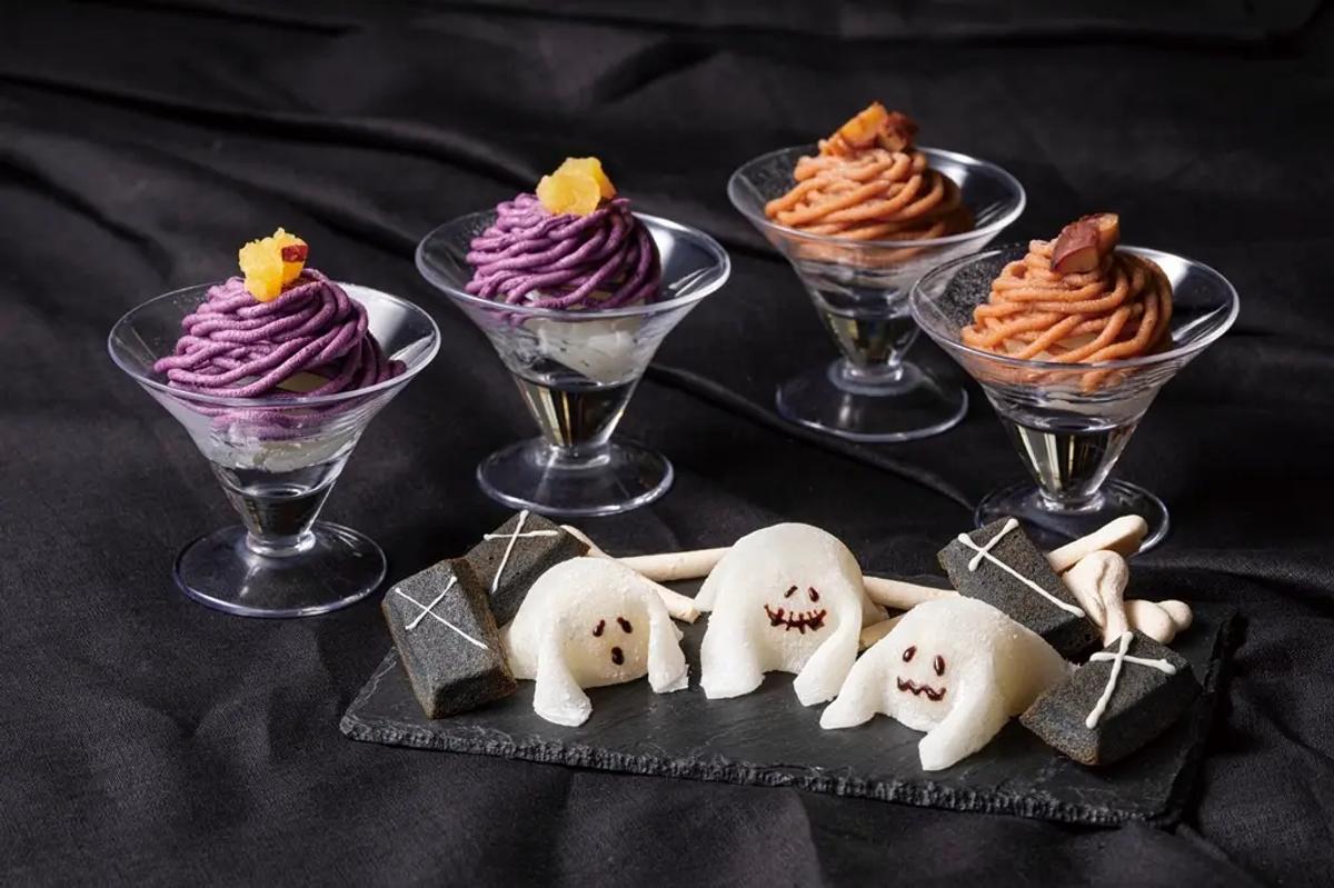 アイスモンブラン(左右)、スイートポテトおばけ大福(手前)