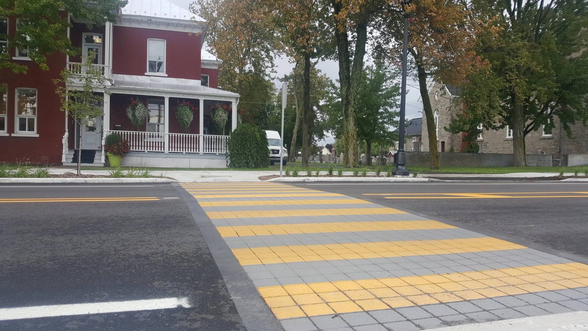 HUB Surface Systems decorative crosswalk: high-visibility pedestrian crossing at a school zone