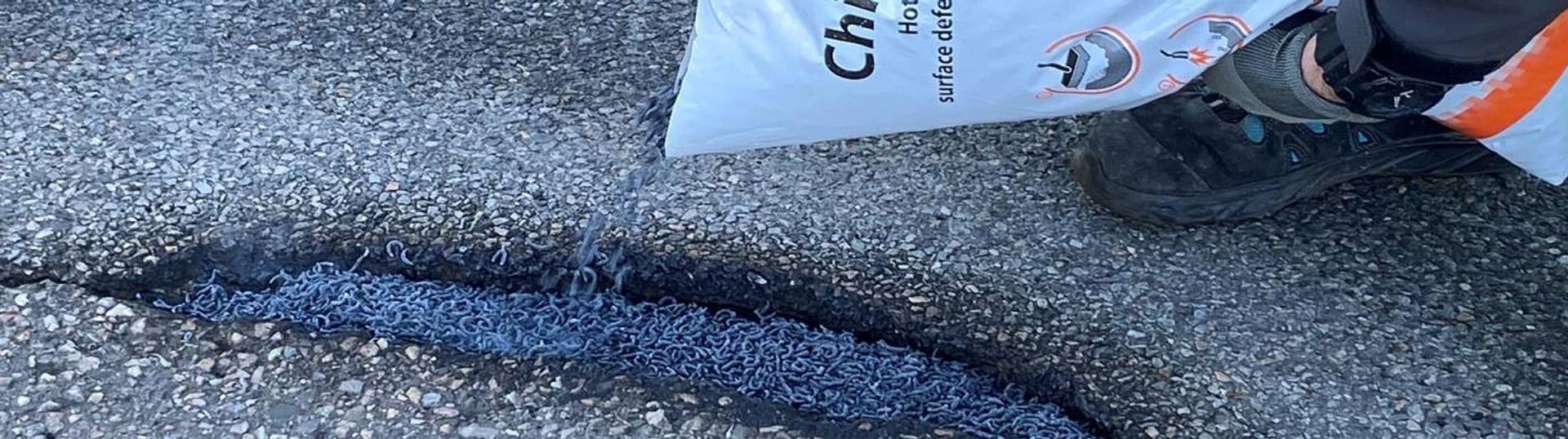 ChipFill pavement repair specified for crack and chip repair in asphalt at a pavement patch