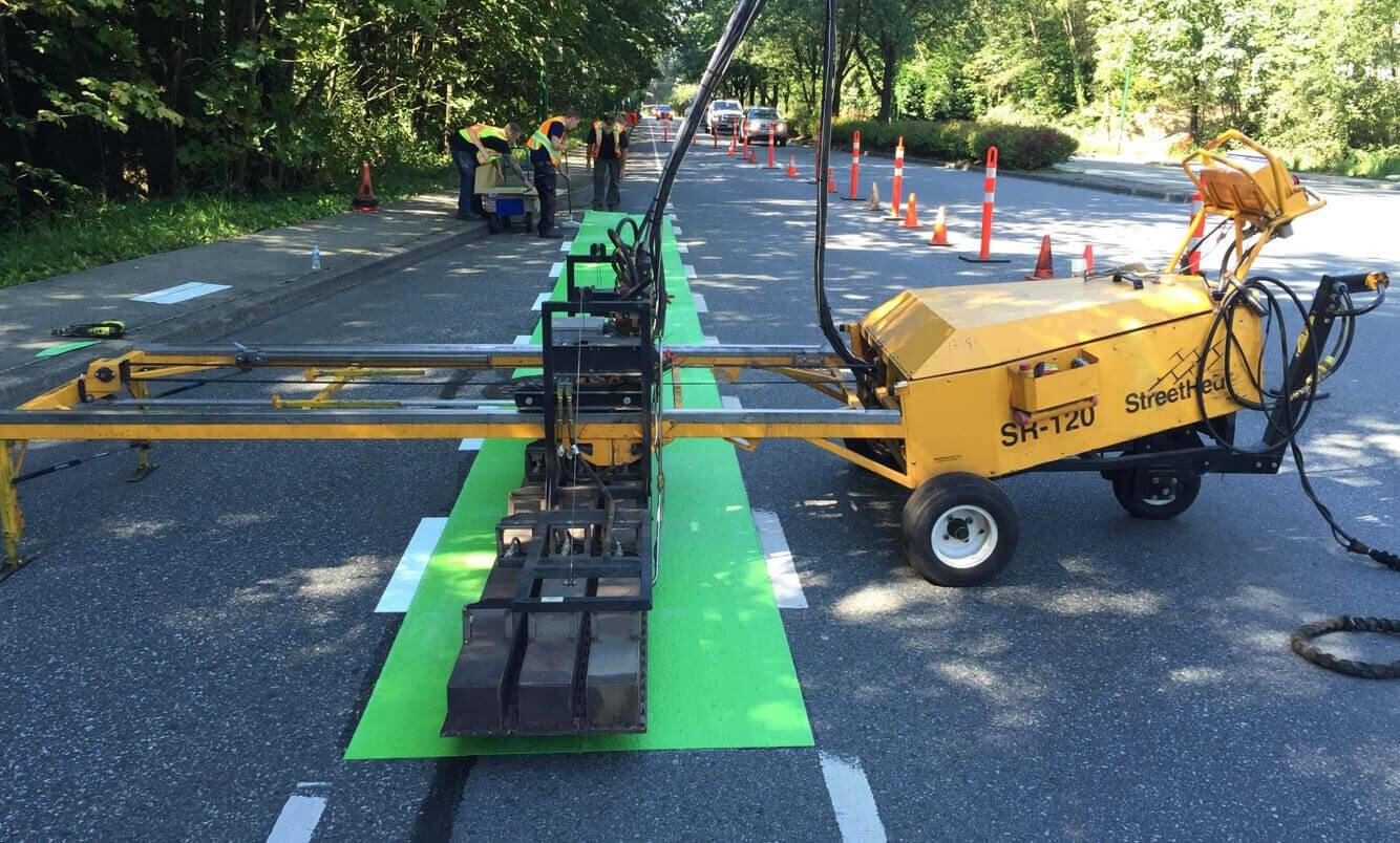 PreMark preformed thermoplastic at a parking facility in Canada, installed by HUB Surface Systems