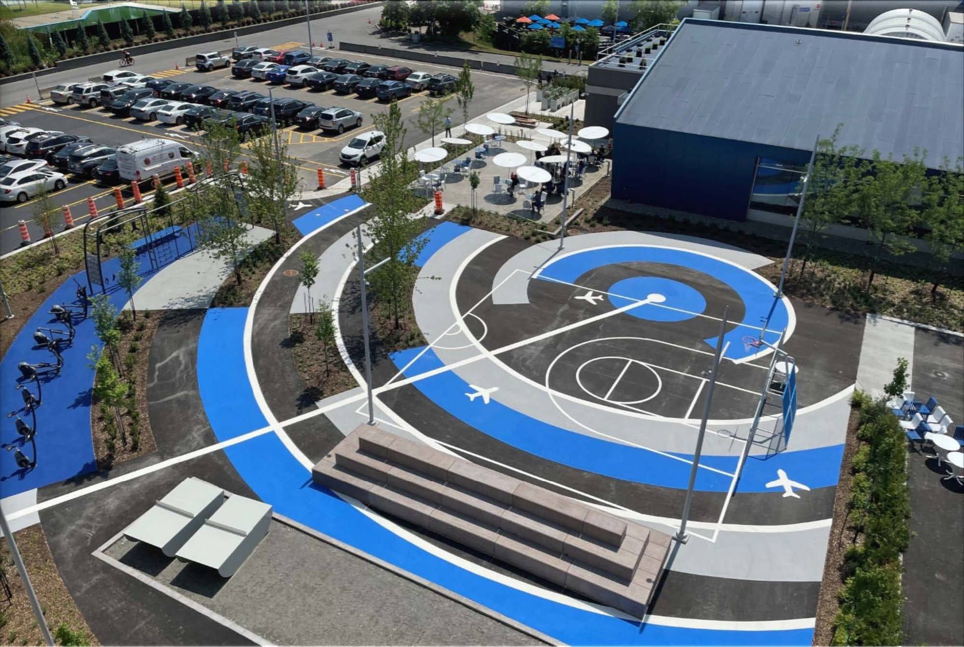 Sport court surfacing installation in Canada: court colour, line marking, and play surface at a multi-sport pad