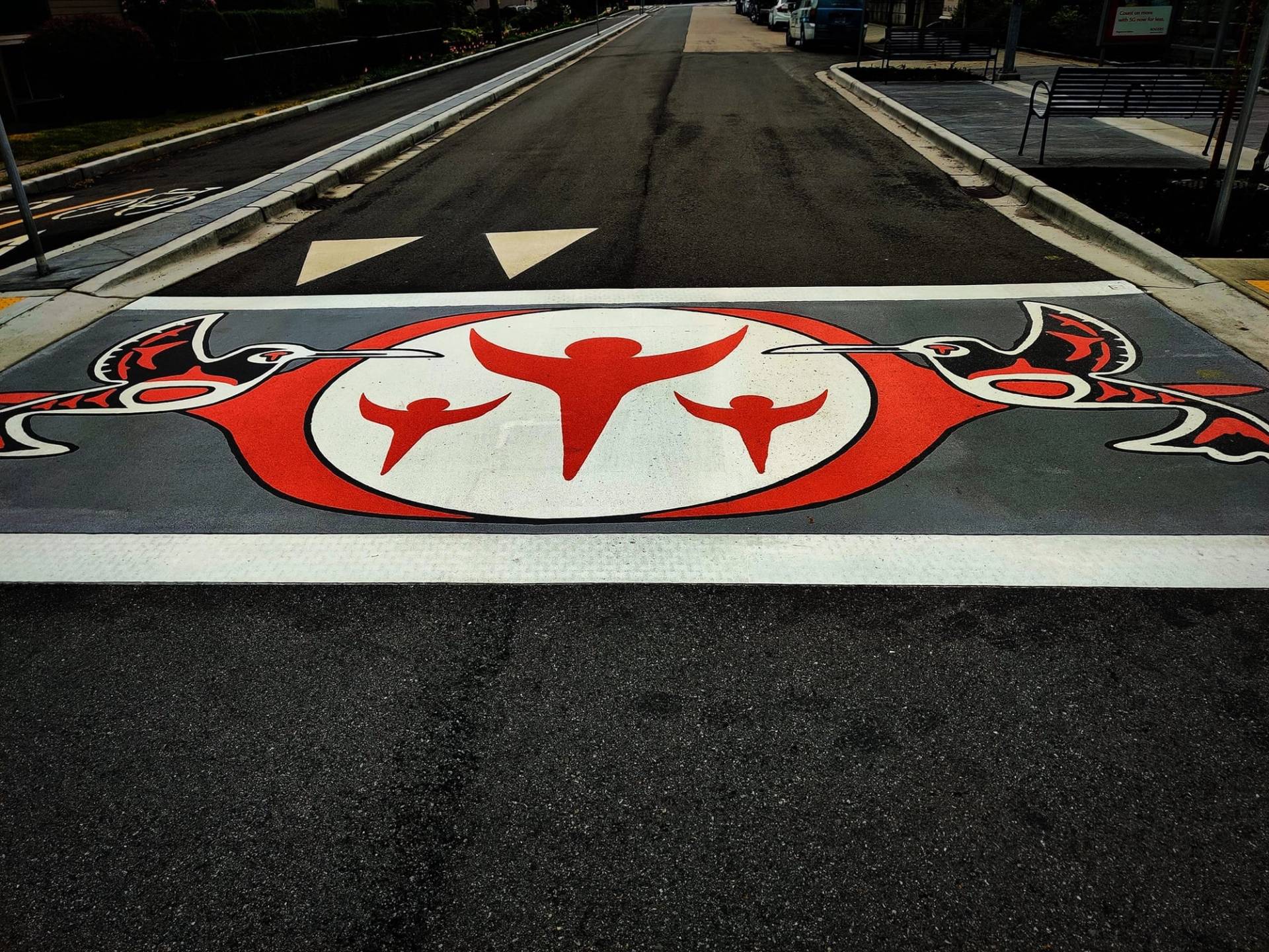 TrafficPatterns thermoplastic pavement marking specified for decorative, durable pattern paving at an intersection treatment