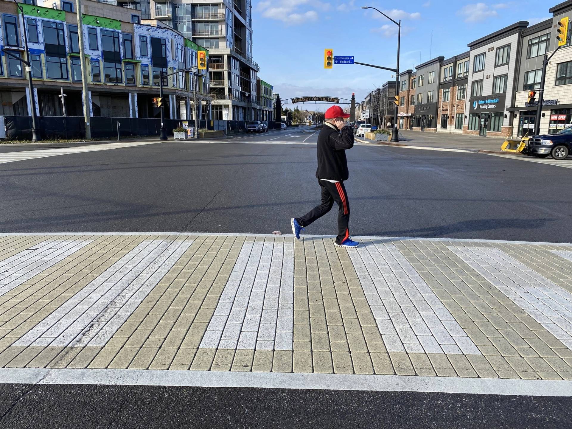 HUB Surface Systems decorative crosswalk: high-visibility pedestrian crossing at a residential collector road