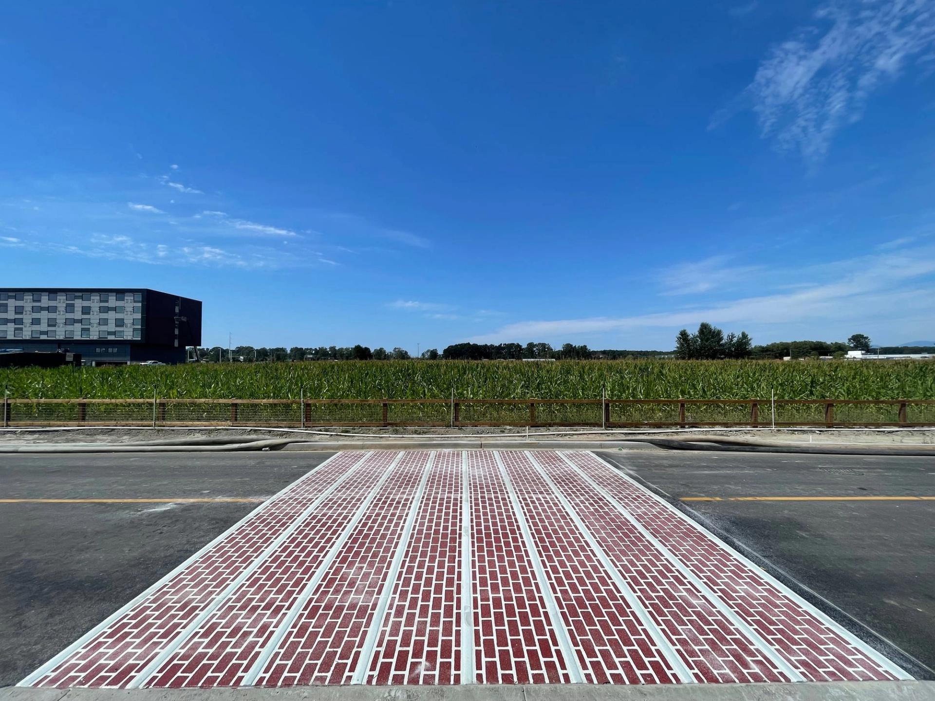 TrafficPatterns thermoplastic pavement marking specified for decorative, durable pattern paving at a main street corridor