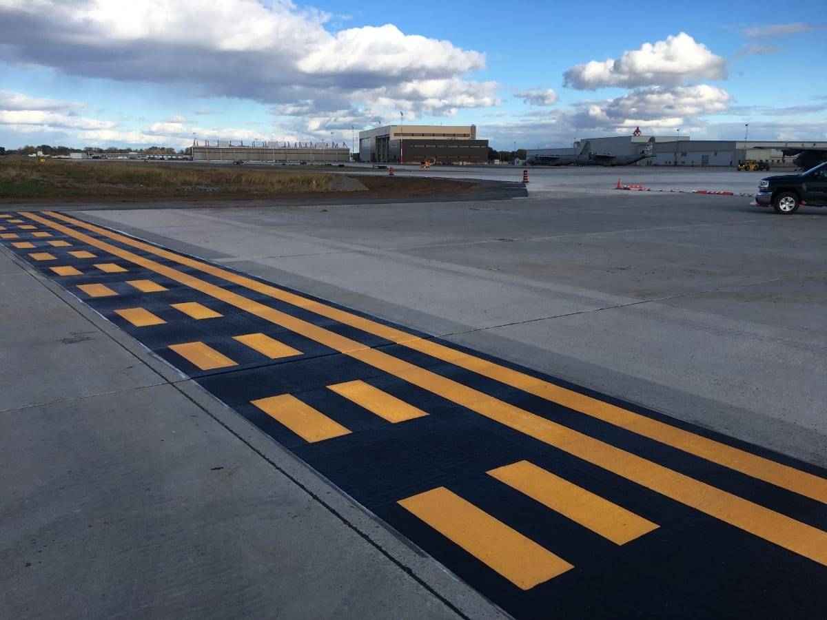 AirMark airfield pavement marking specified for airport apron and service area marking at an airport apron
