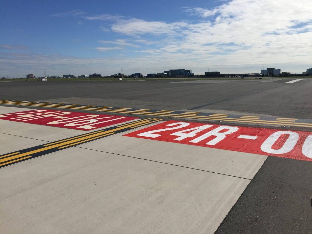 Canadian AirMark airfield pavement marking project by HUB Surface Systems at a ground service area in Canada