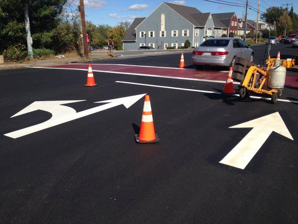 PreMark preformed thermoplastic at a roadway in Canada, installed by HUB Surface Systems