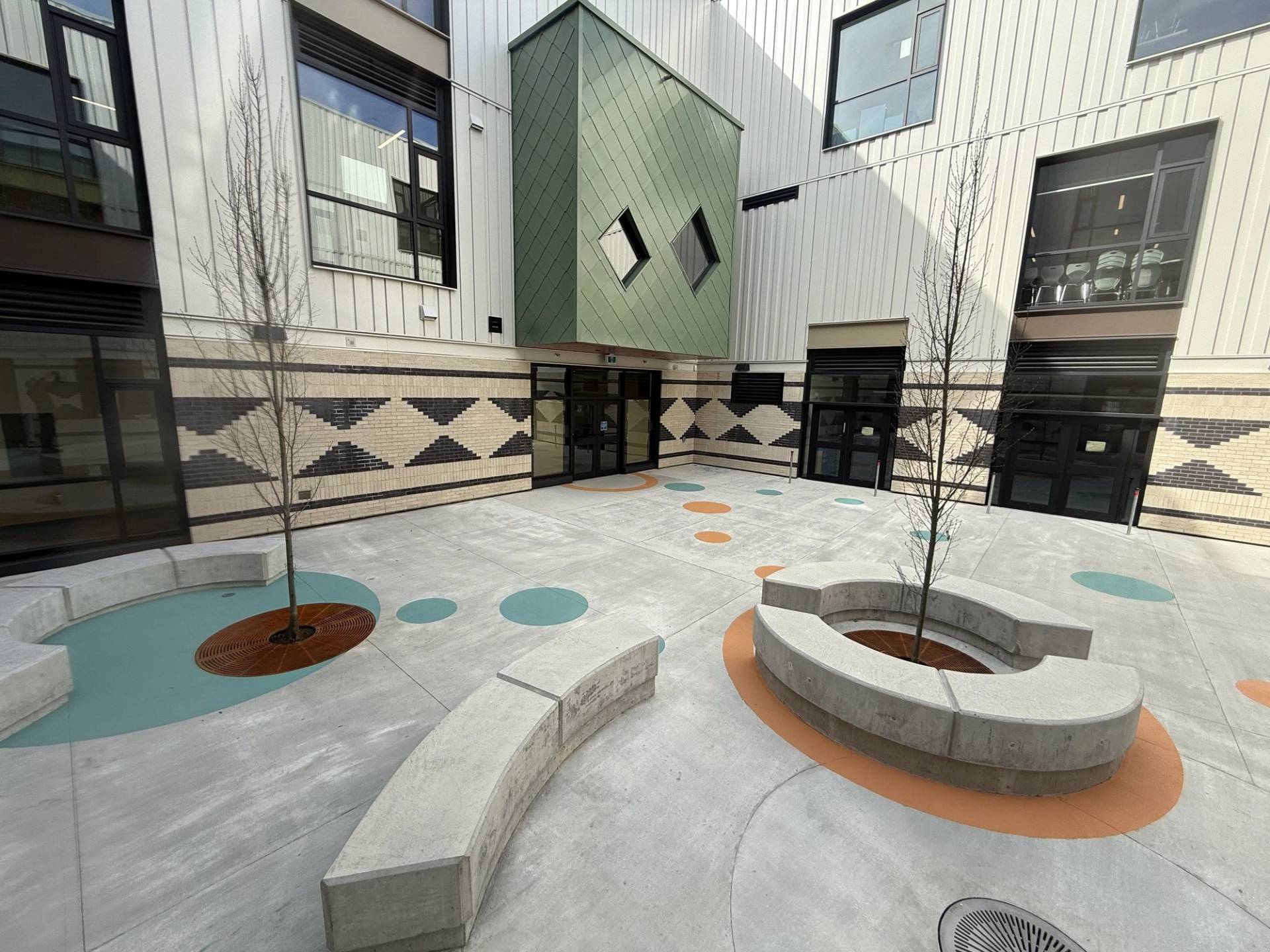 Canadian decorative plaza paving project by HUB Surface Systems at a campus quad in Canada