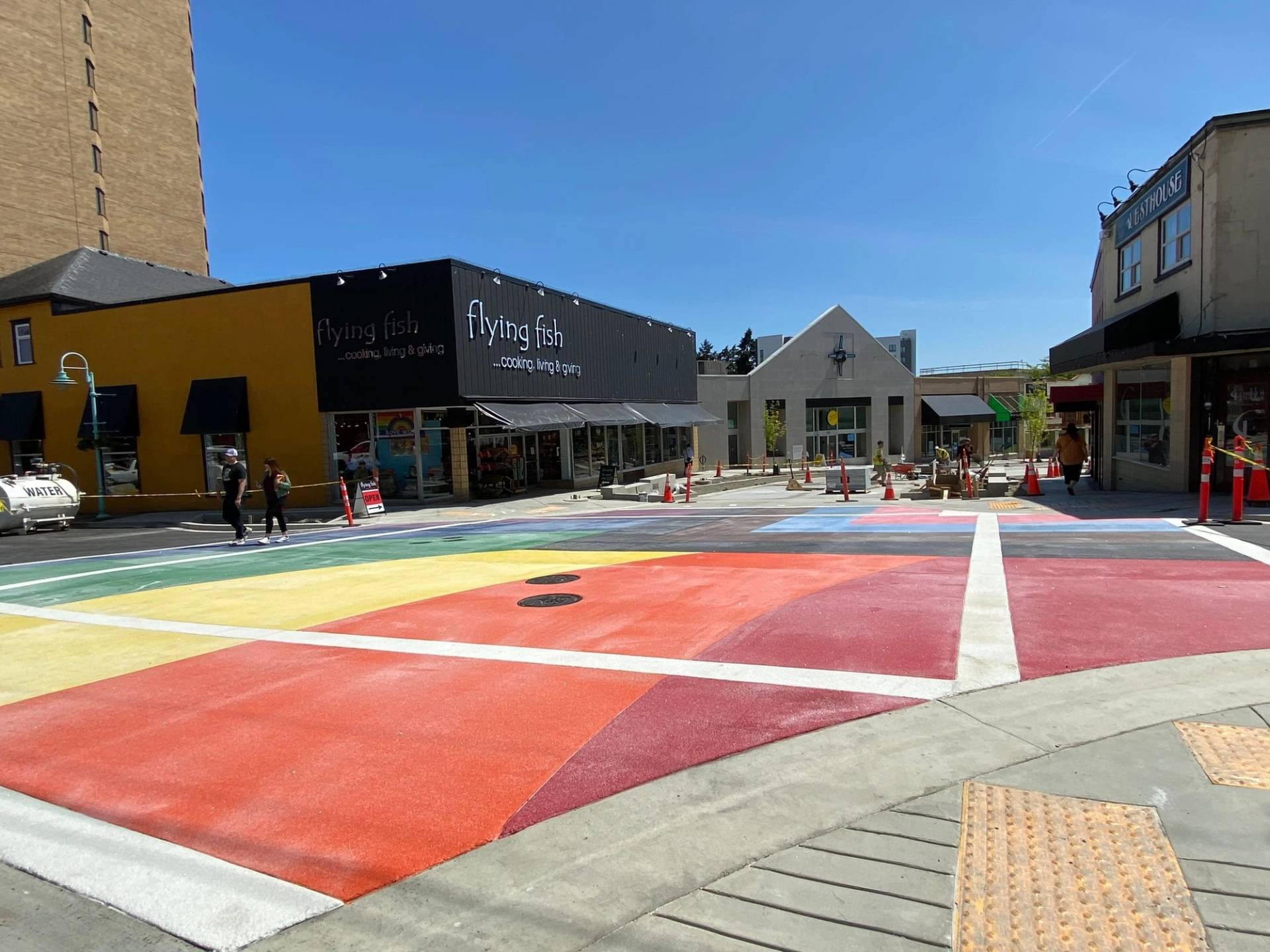 HUB Surface Systems TrafficPatternsXD preformed thermoplastic: high-traffic decorative pavement with skid resistance at a transit station zone