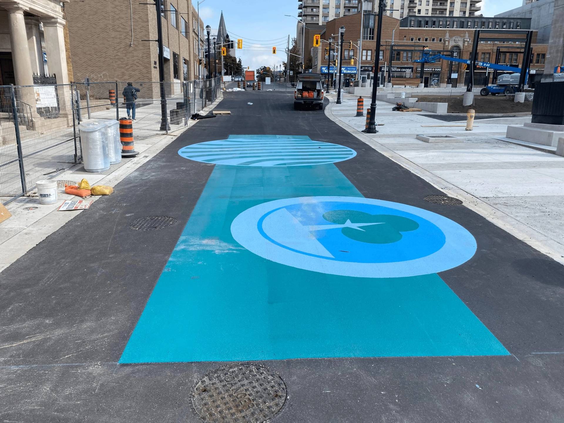 StreetBond pavement coating at a plaza surface in Canada, installed by HUB Surface Systems