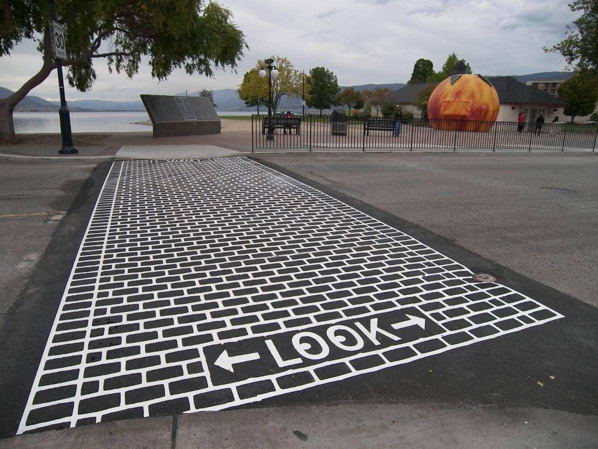 DuraTherm inlaid thermoplastic at a crosswalk in Canada, installed by HUB Surface Systems