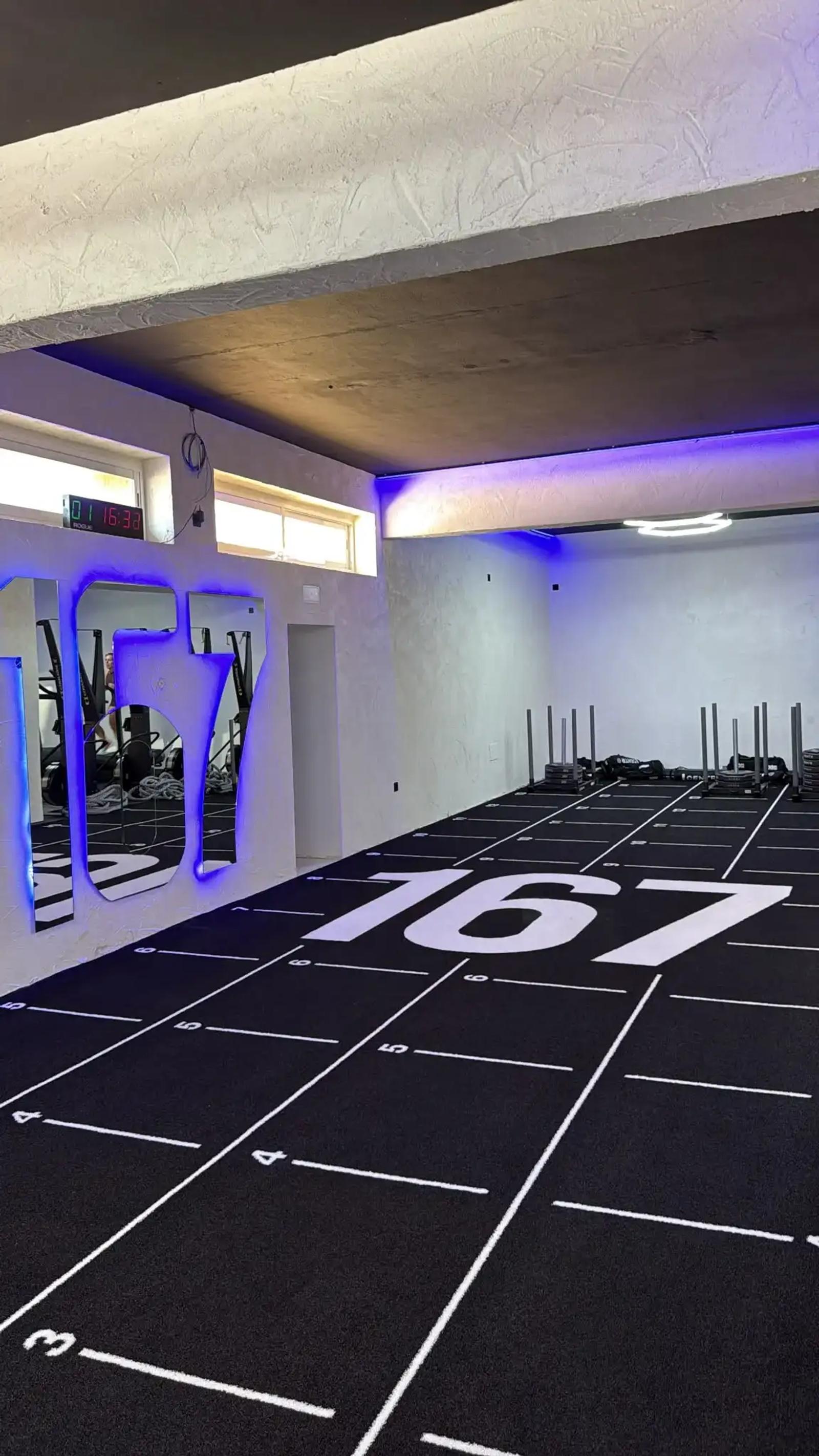 The 167 Training Club track running through the box, with the training rig alongside