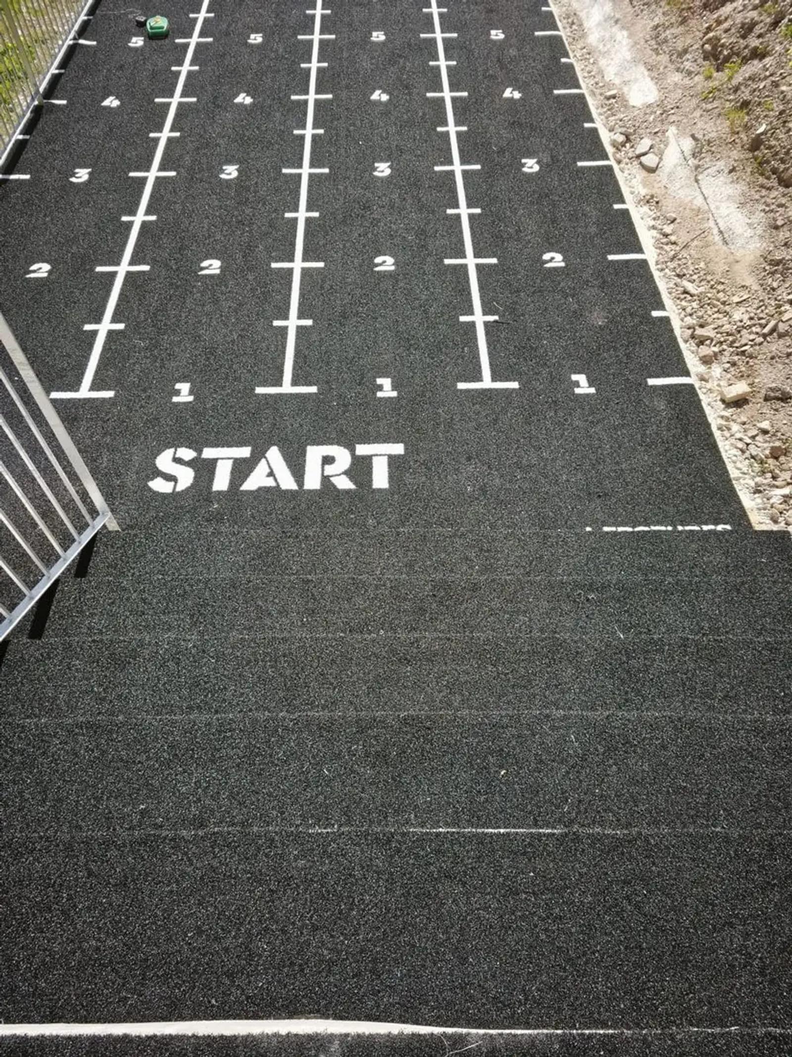 Numbered sled lanes from the start