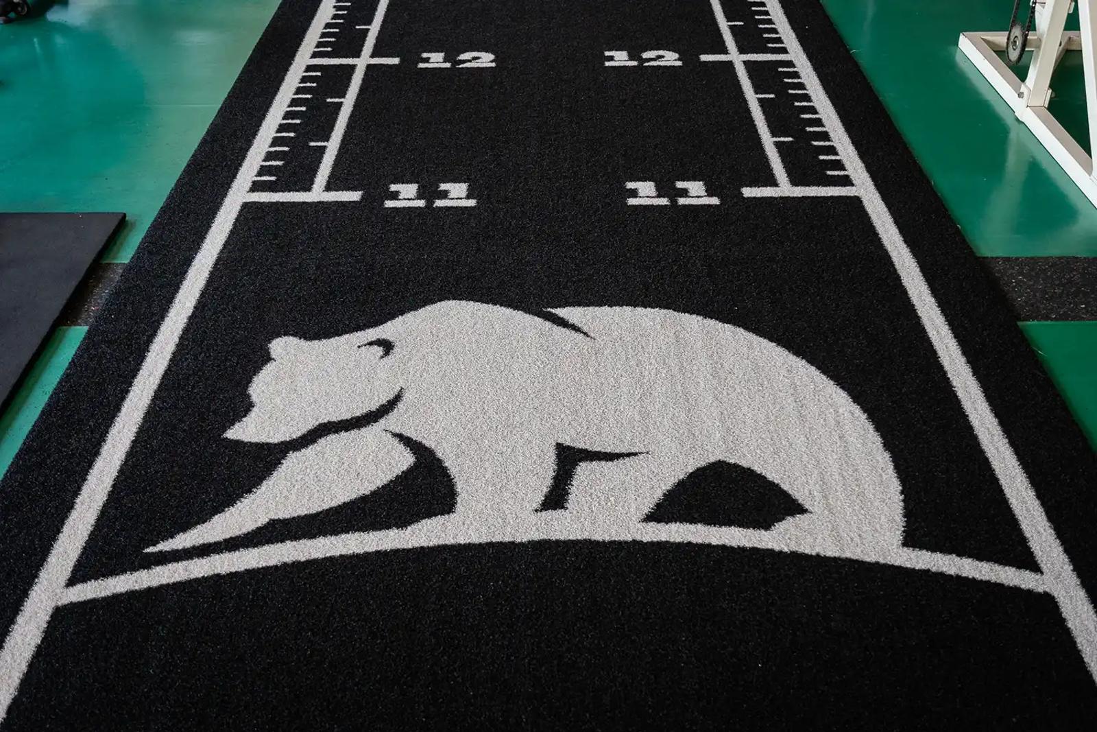Detail of the custom bear logo at the centre of the Valhalla track at Move Brescia