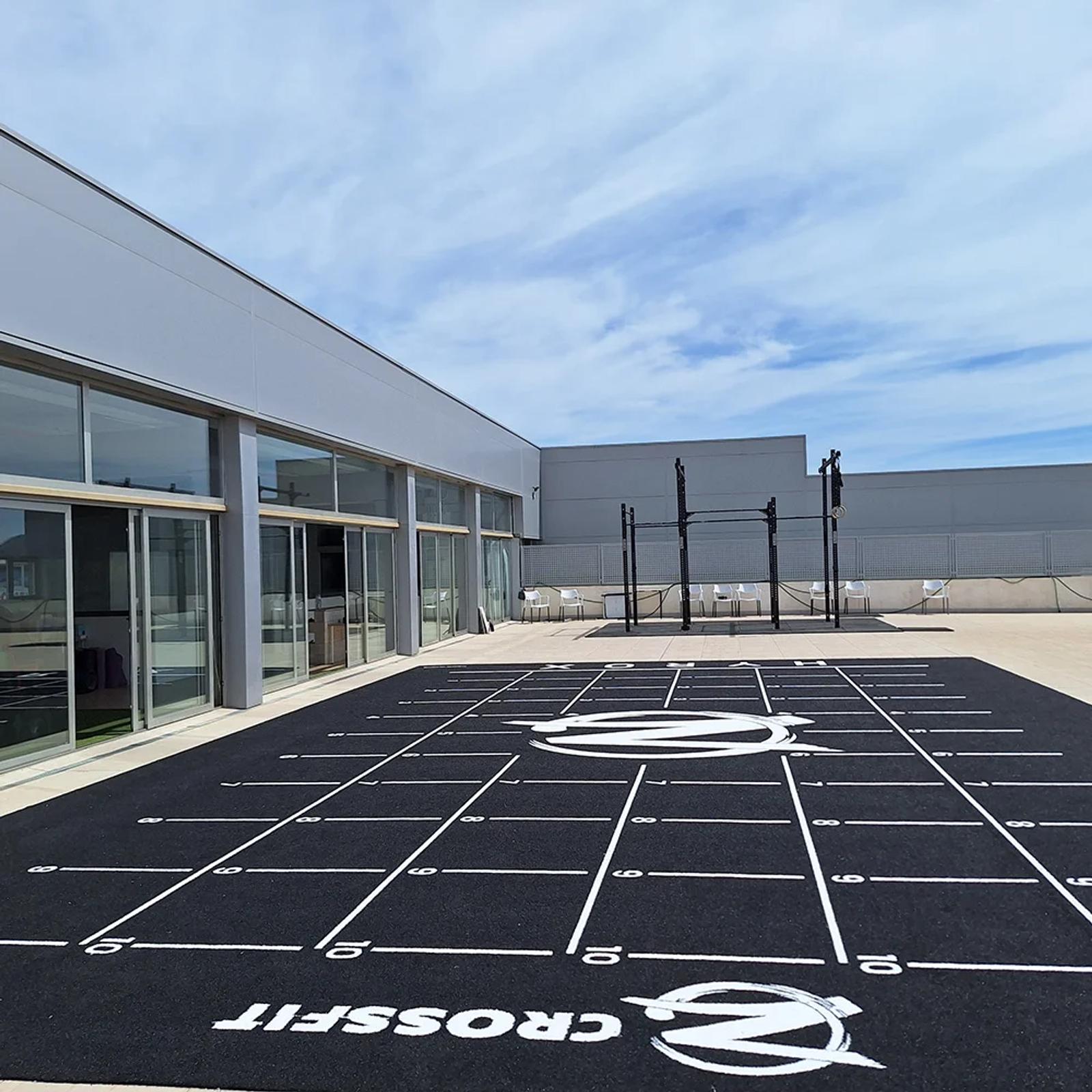 The full 12 × 8 m outdoor Valhalla area at CrossfitZeta in Finestrat