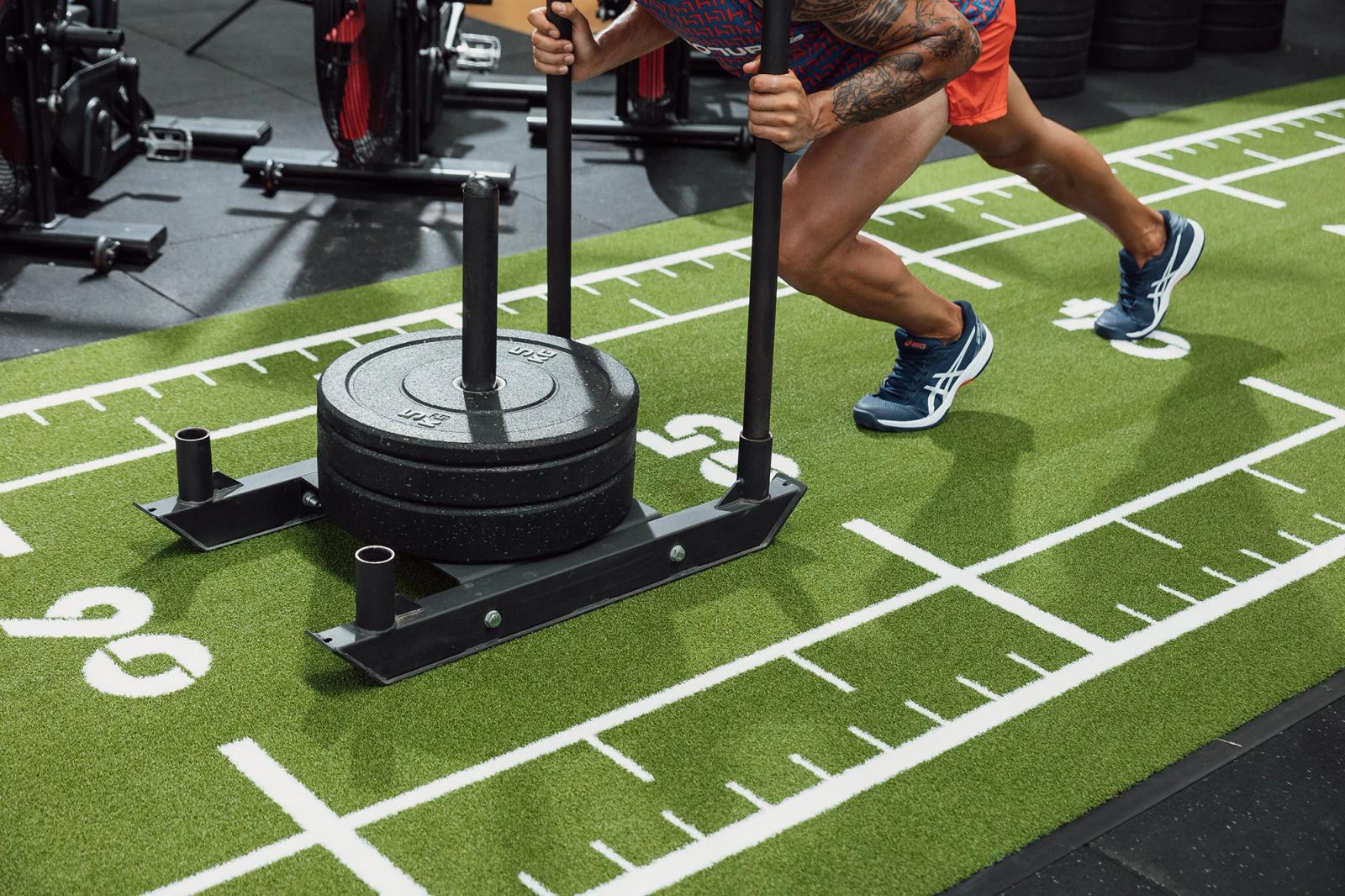 Elysium sled push turf at CrossFit 03130