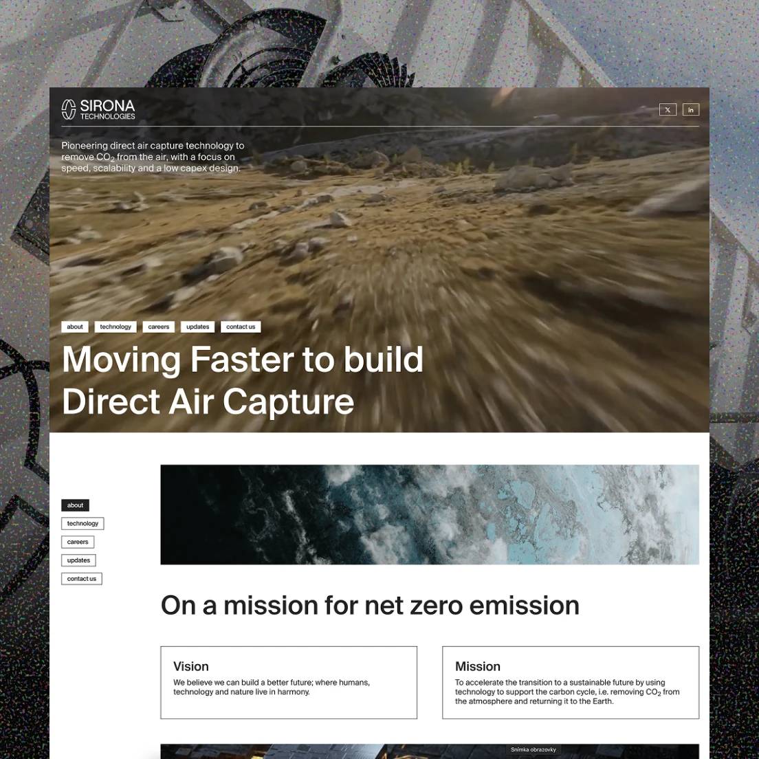 Sirona Technologies 'Direct Air Capture' homepage with a net-zero mission section