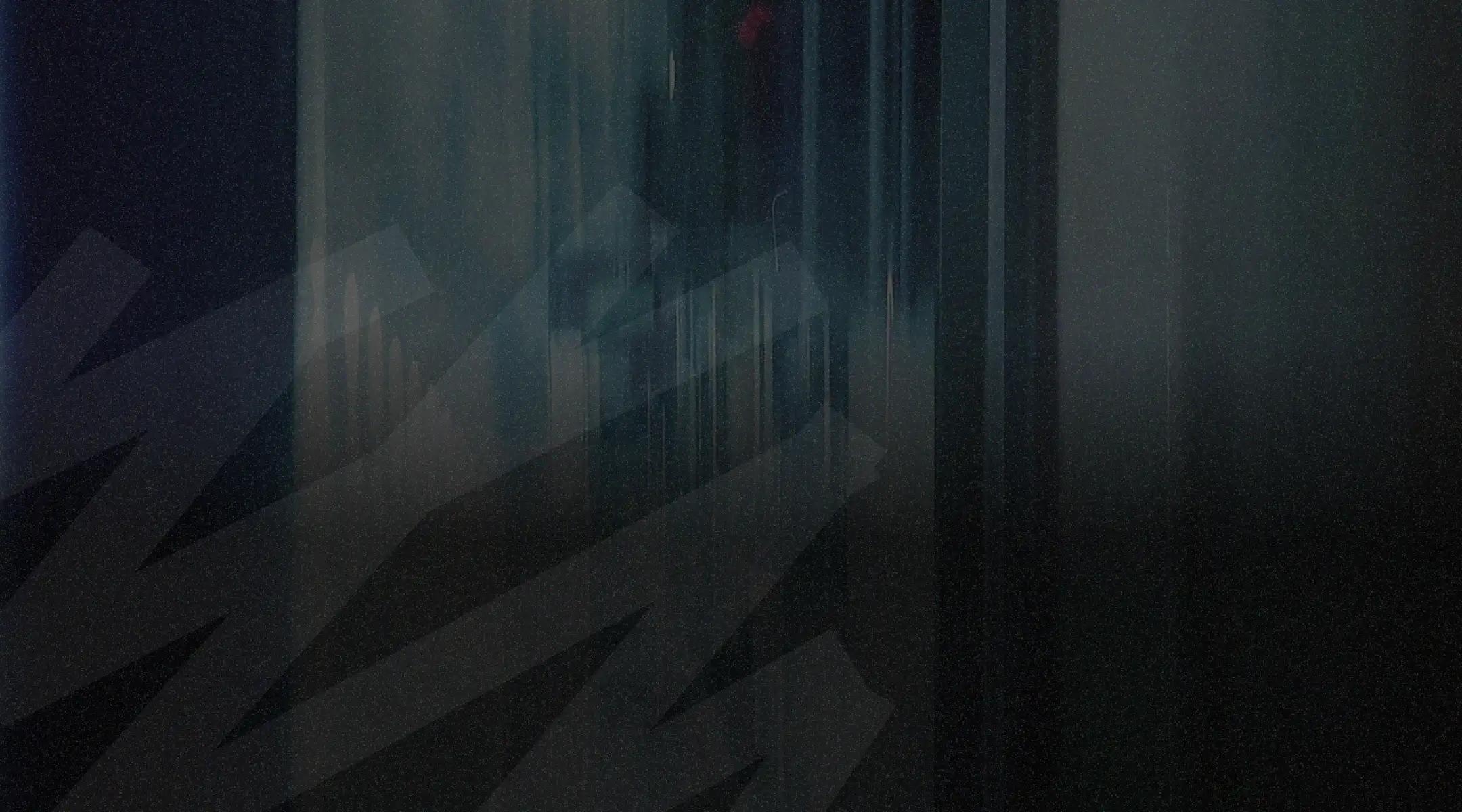 Dark abstract background with vertical blue streaks and faint diagonal zigzag shapes