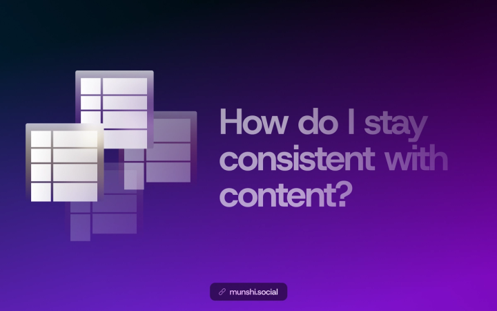 Dark purple gradient with pale calendar grid cards beside a question about staying consistent