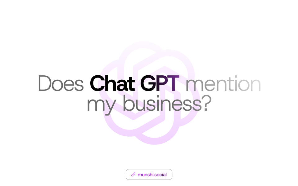 White background with a faint OpenAI style mark behind the words does ChatGPT mention my business