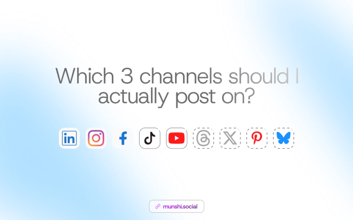Pale blue background with a row of social platform icons under a question about choosing channels