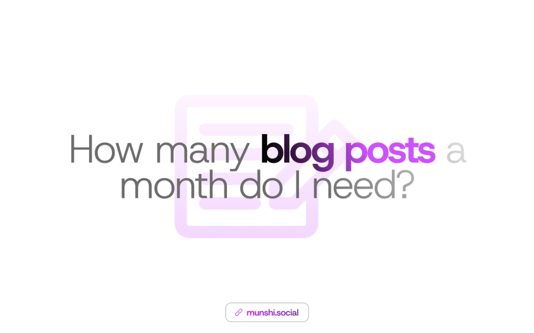White background with a faint pale document icon behind a question about monthly blog volume