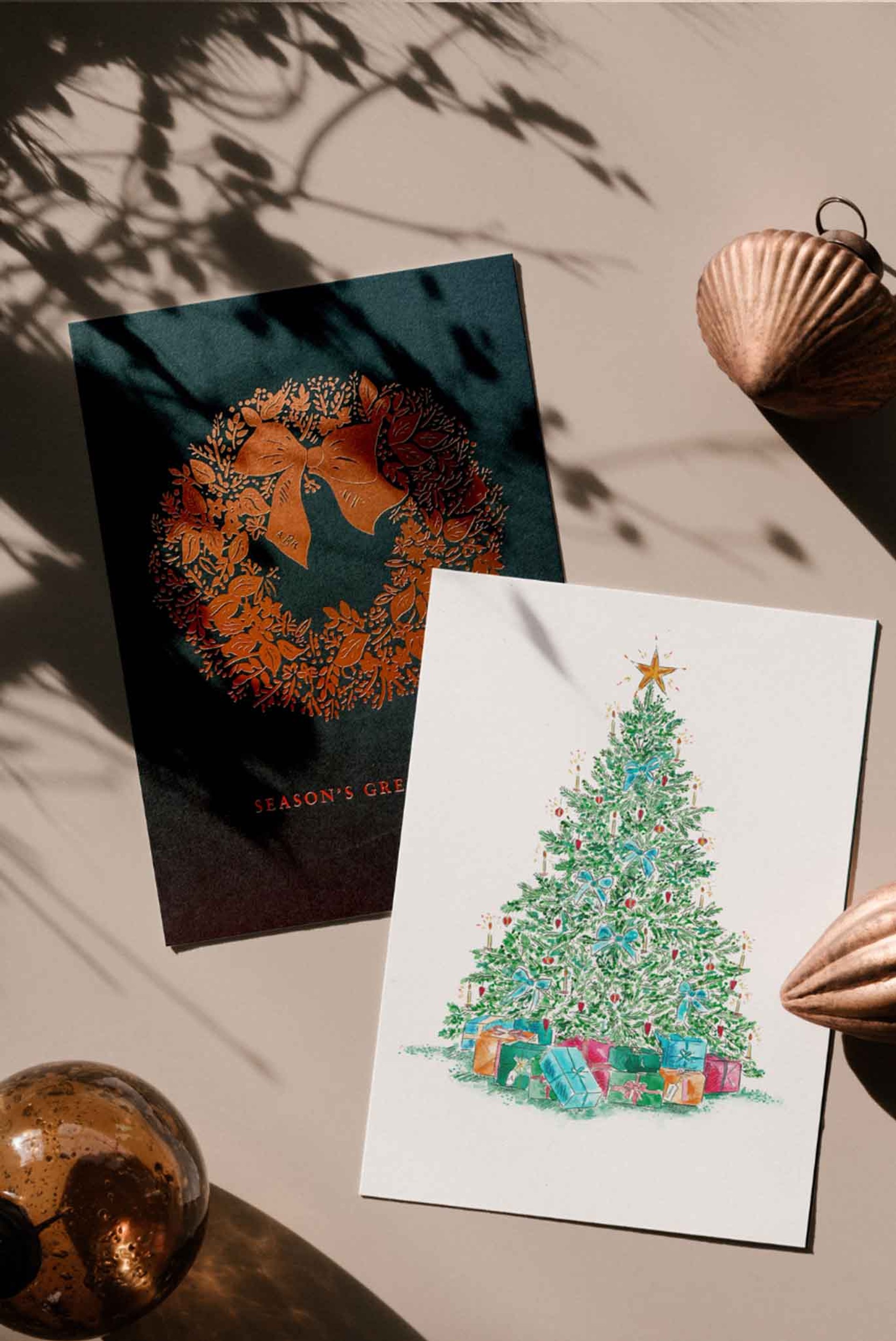 Christmas cards foiling and watercolour