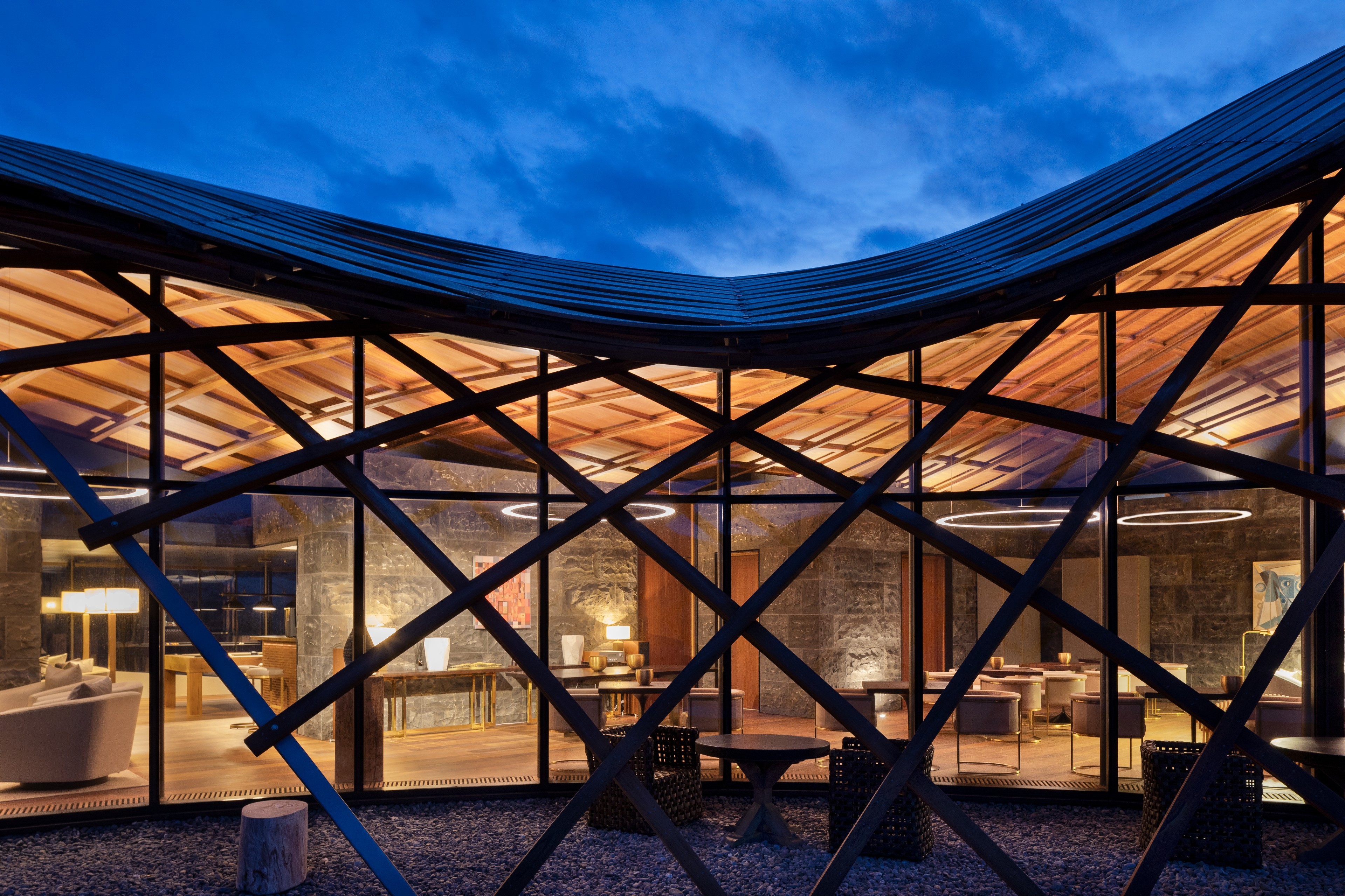 Ahuriri Valley Lodge interior night