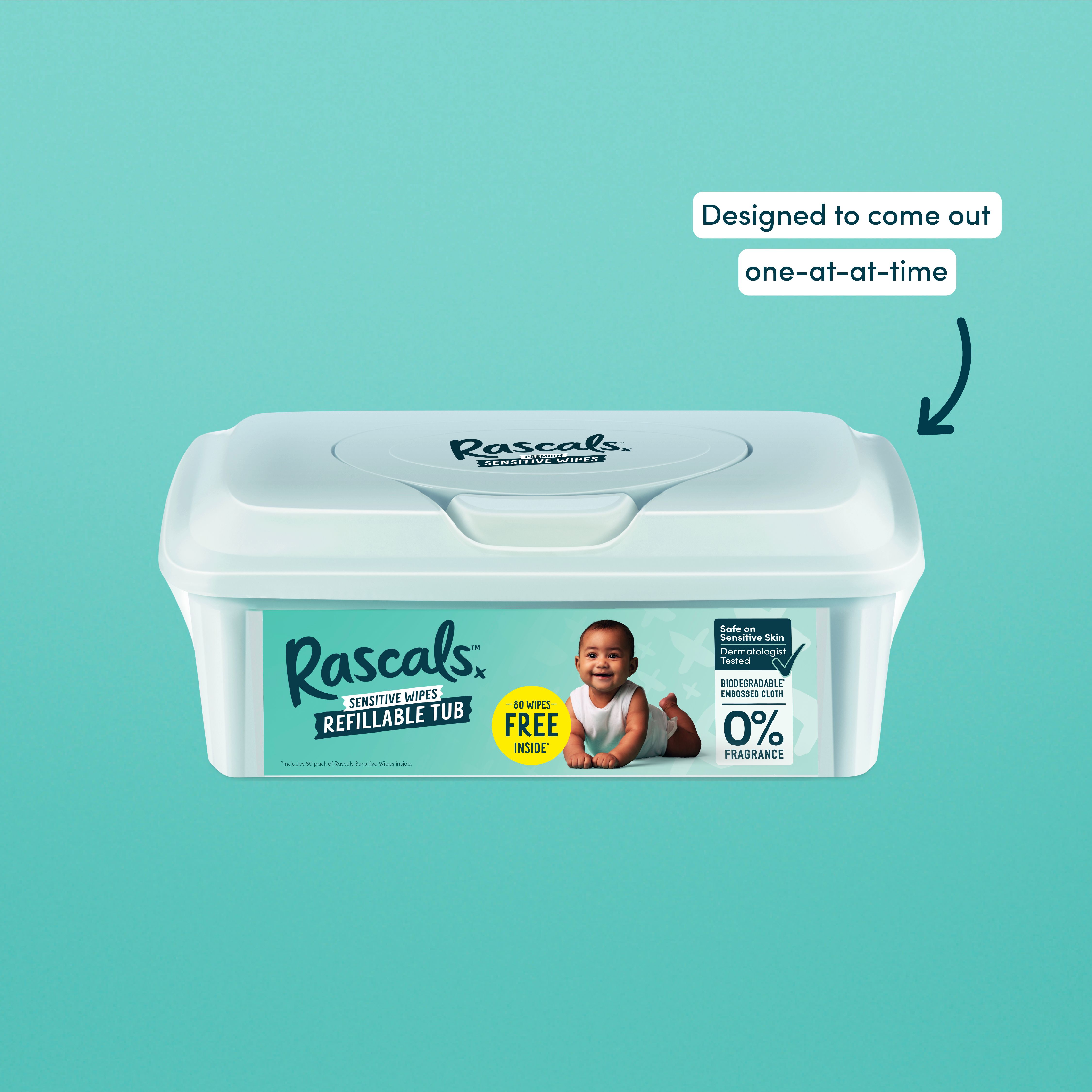 Rascals Premium Sensitive Wipes Refillable Tub