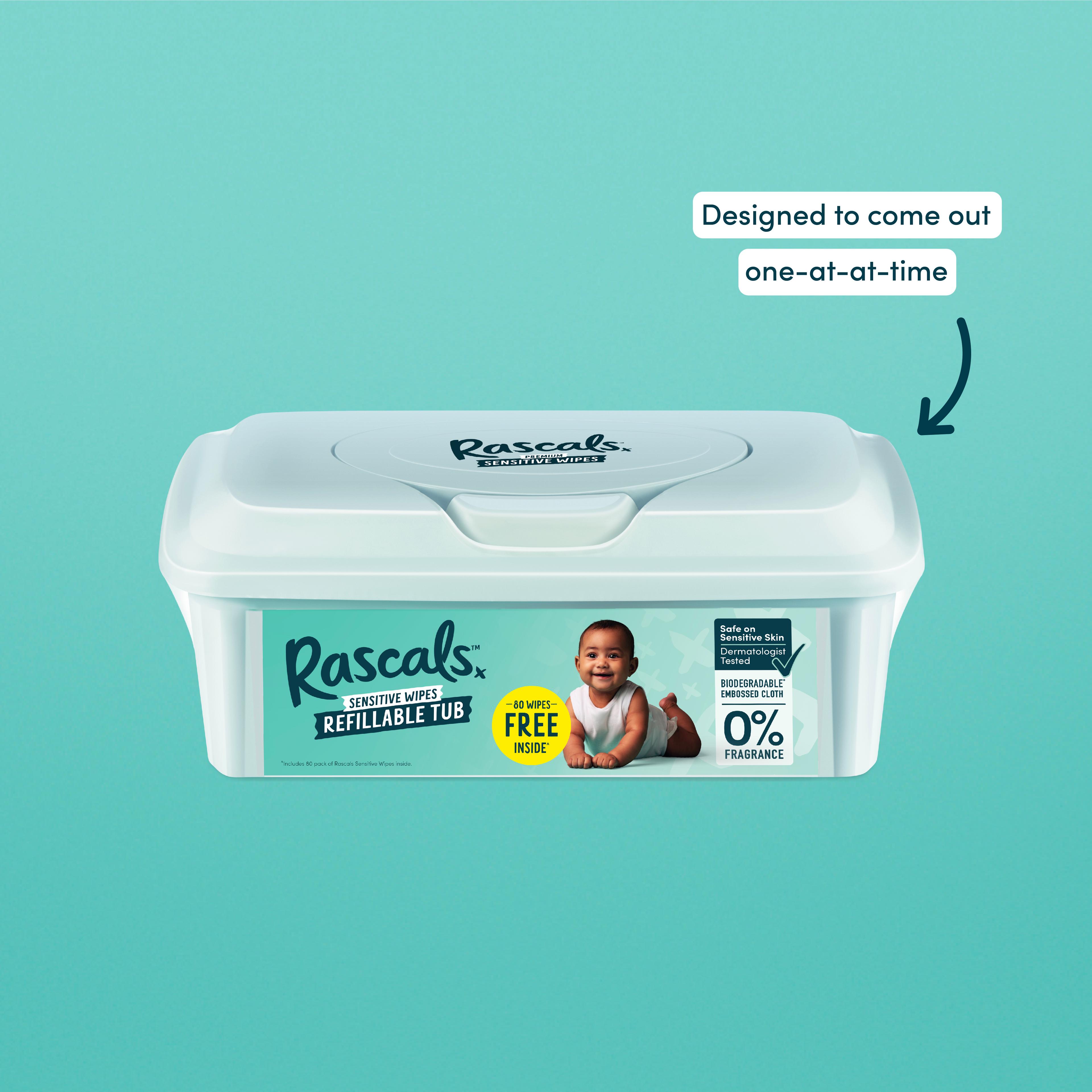 Rascals Premium Sensitive Wipes Refillable Tub