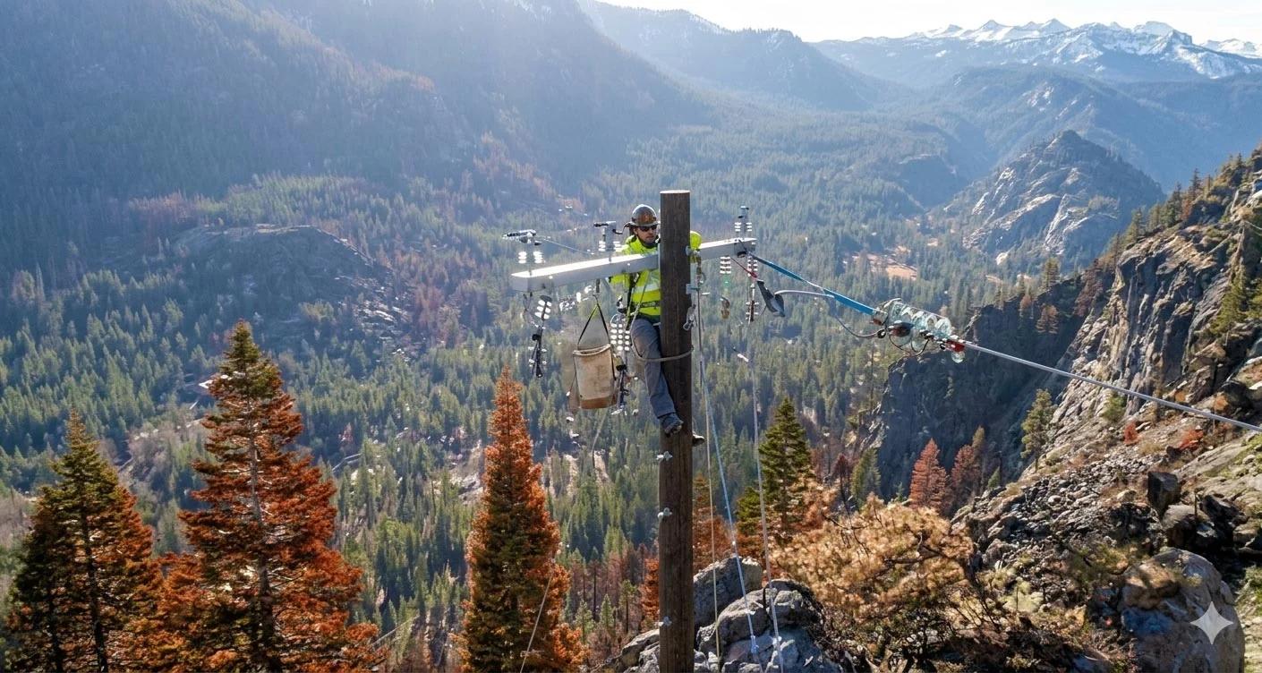 SLC Energy Solutions field crew running a 60kW line in the Sierra Nevada