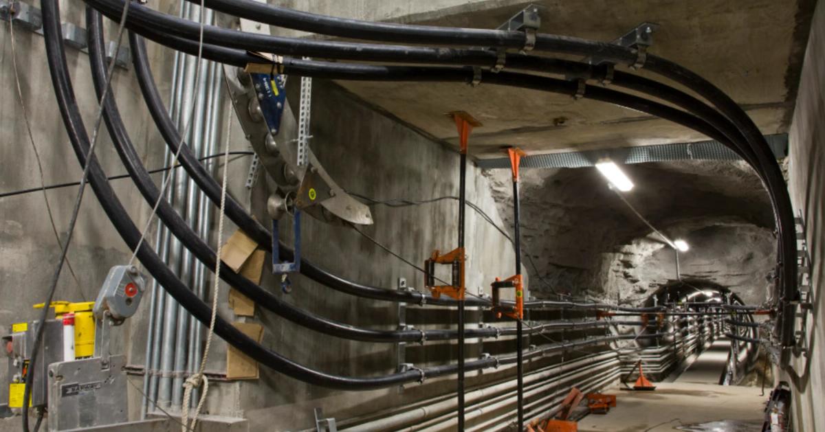 Underground medium voltage electrical distribution duct bank under construction