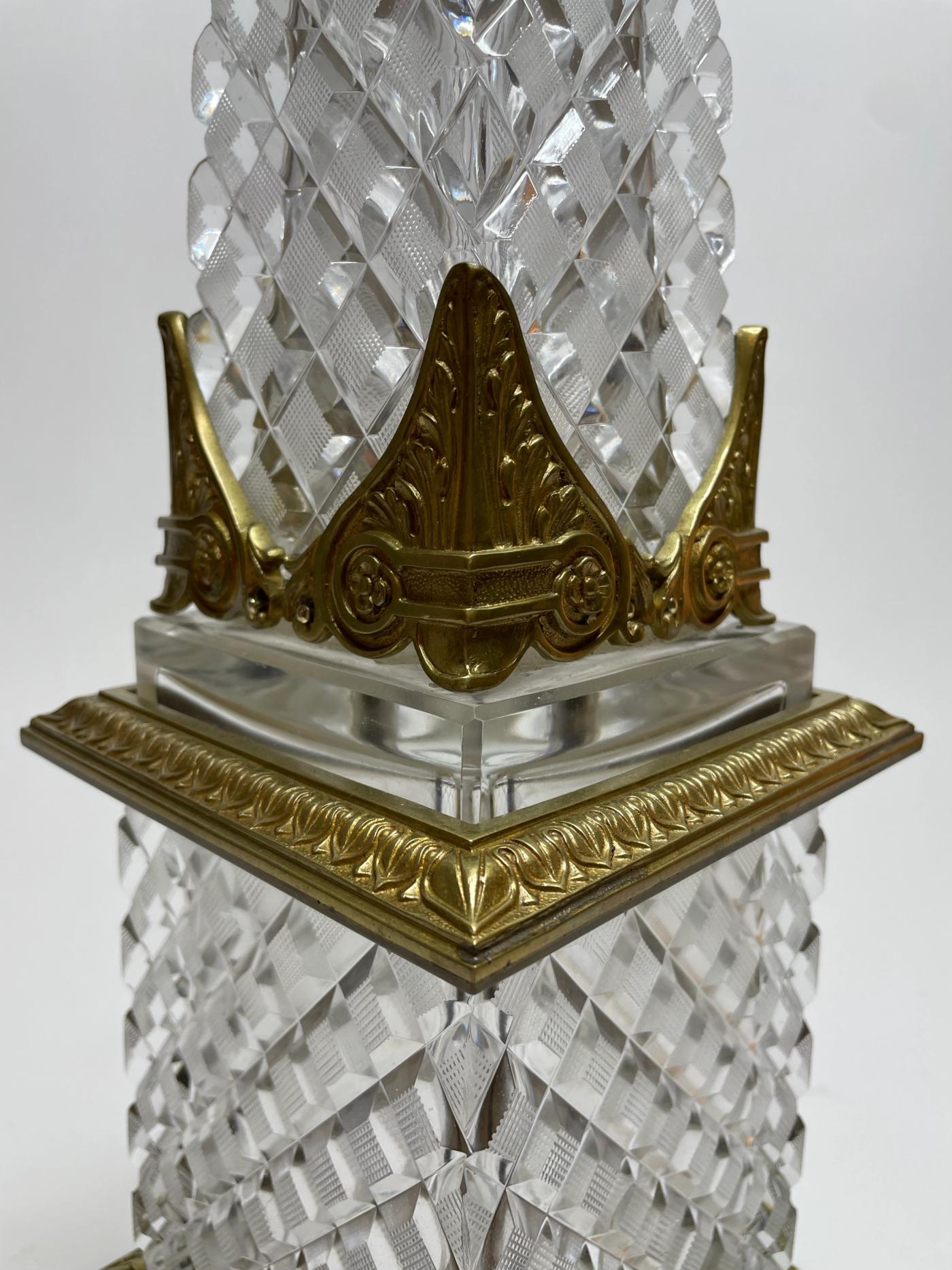 Baccarat Cut Crystal and Gilt-Bronze Obelisk