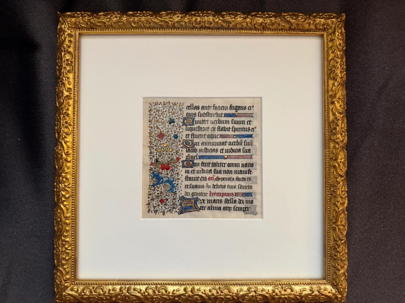 Illuminated Manuscript Leaf, Book of Hours, Vespers Psalm & Ave Maris Stella
