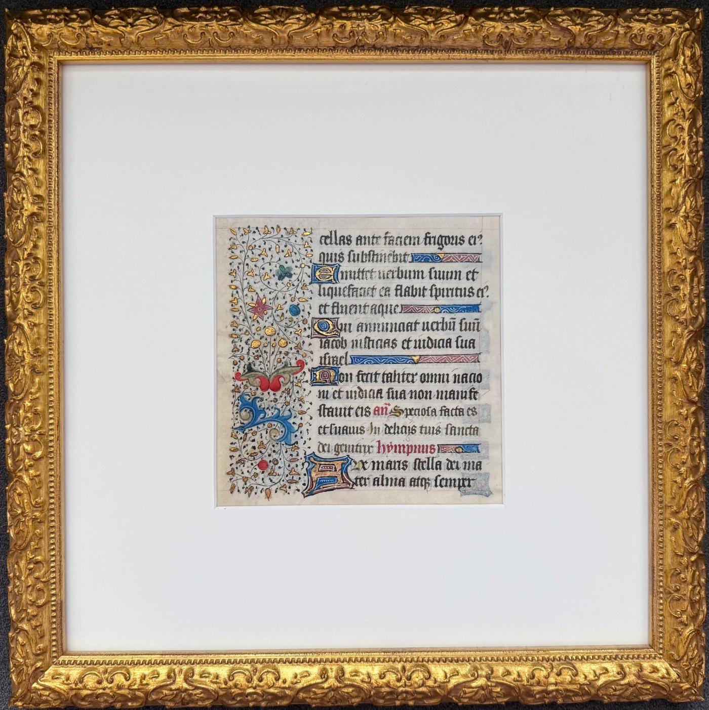 Illuminated Manuscript Leaf, Book of Hours, Vespers Psalm & Ave Maris Stella