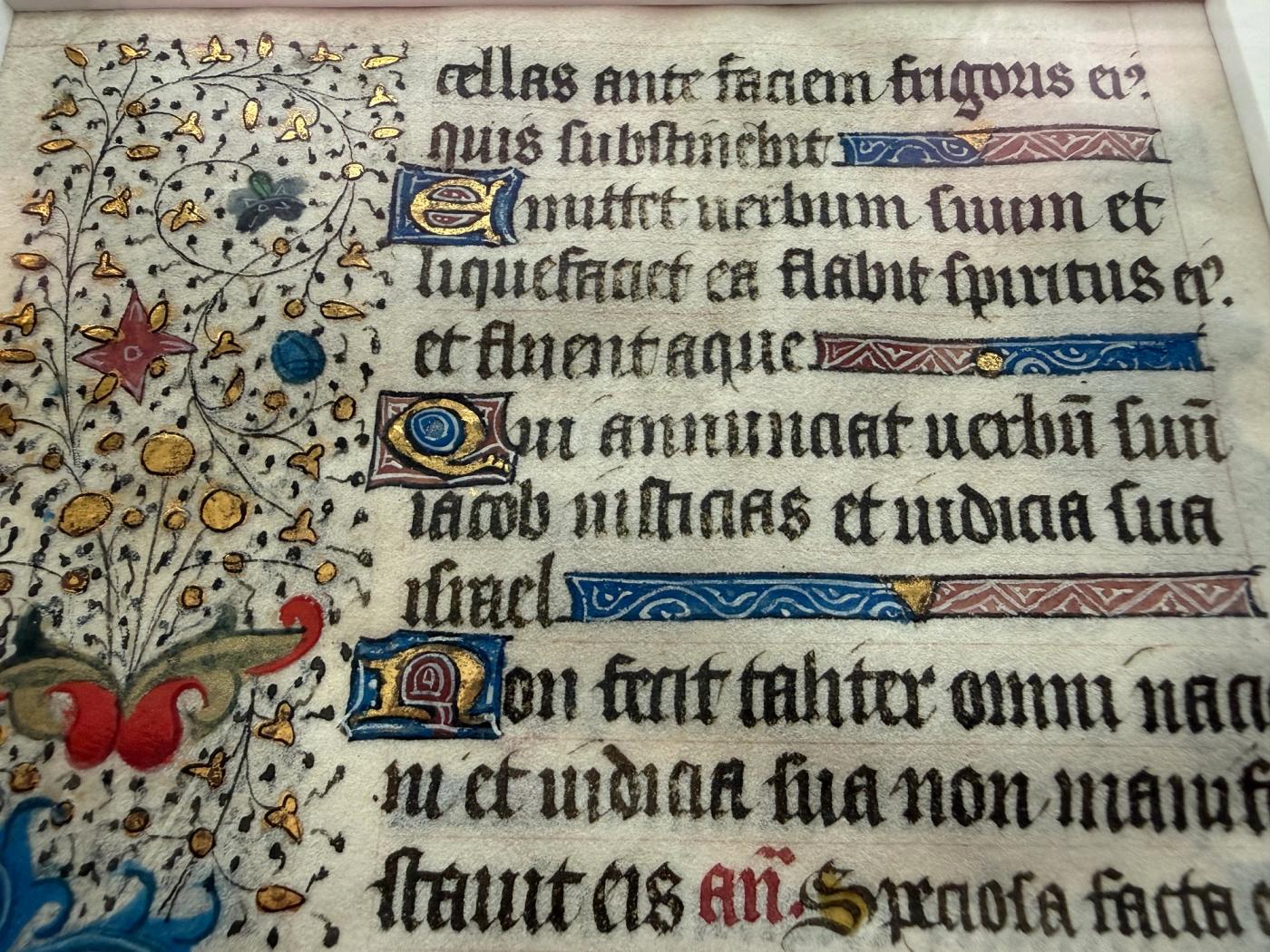 Illuminated Manuscript Leaf, Book of Hours, Vespers Psalm & Ave Maris Stella
