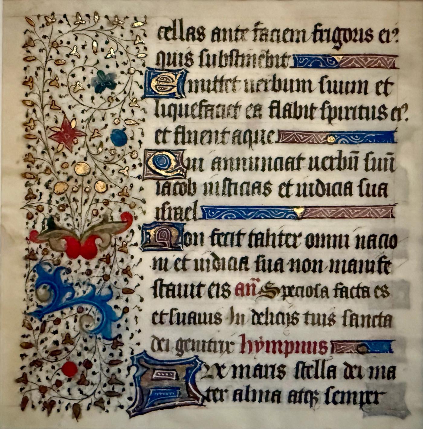 Illuminated Manuscript Leaf, Book of Hours, Vespers Psalm & Ave Maris Stella