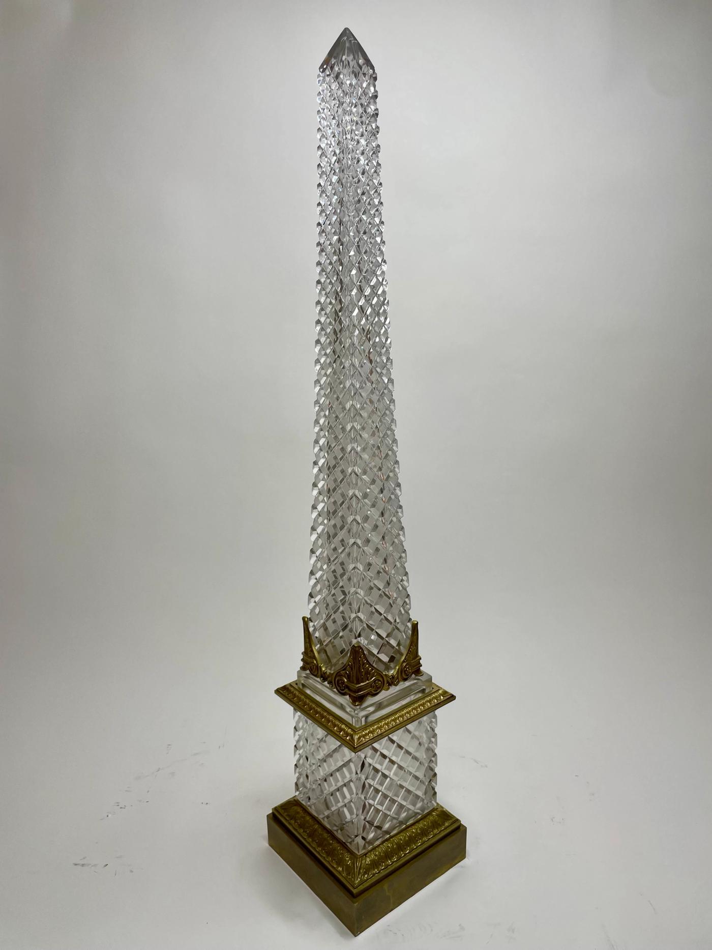 Baccarat Cut Crystal and Gilt-Bronze Obelisk
