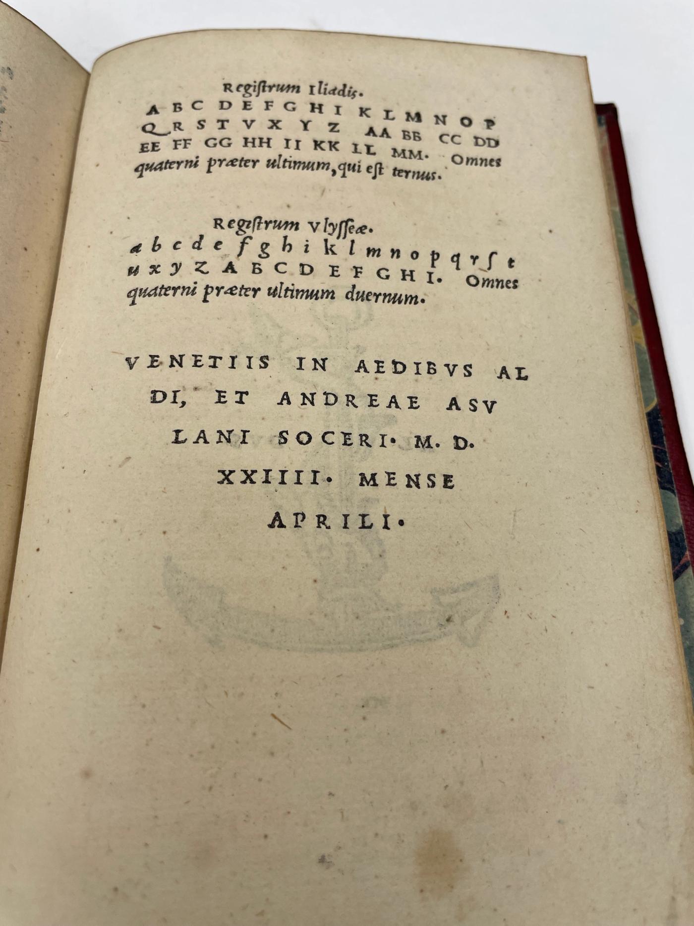 Aldus Manutius' Homer, <em>Ilias & Ulyssea</em>
