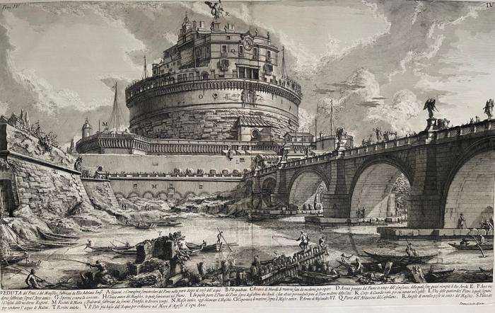 Veduta del ponte, e del Mausoleo, fabbricati da Elio Adriano Imp.