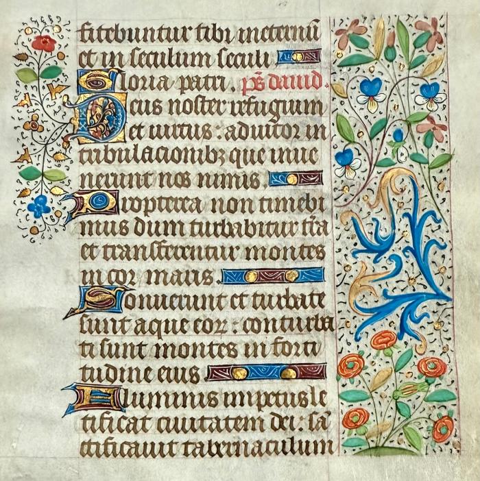 Illuminated Manuscript Leaf, Book of Hours, Psalm 44: God is our refuge and strength